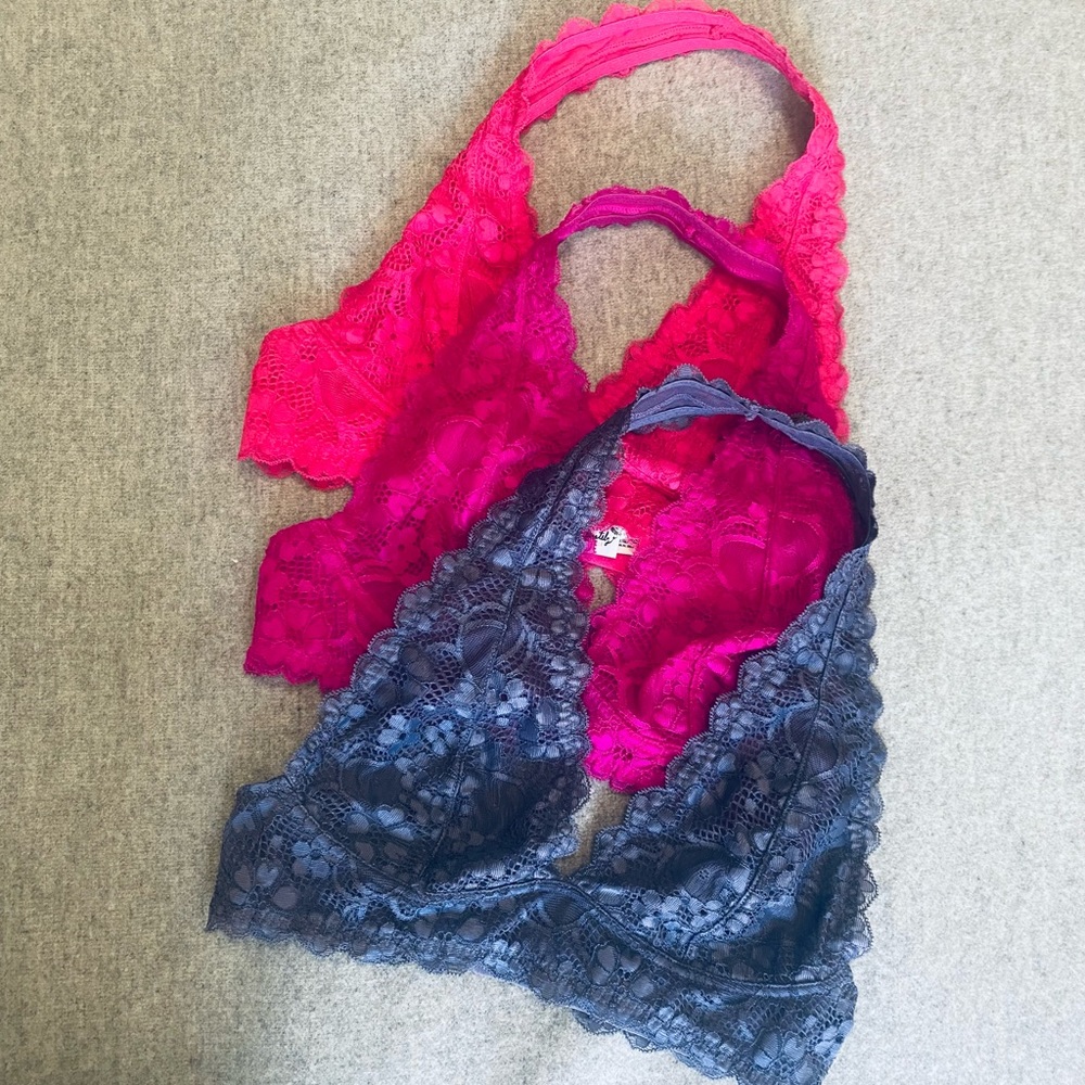 3 piece Free People Galloon Halter Lace Bralettes small